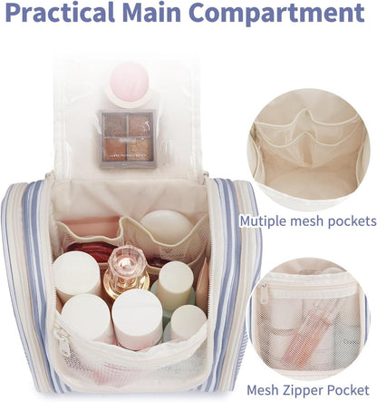 Hanging Toiletry Bag Women Travel Makeup Bag Organizer Toiletries Bag for Travel Size Essentials Accessories Cosmetics (Medium,Blue Flower)