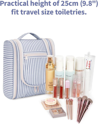 Hanging Toiletry Bag Women Travel Makeup Bag Organizer Toiletries Bag for Travel Size Essentials Accessories Cosmetics (Medium,Blue Flower)