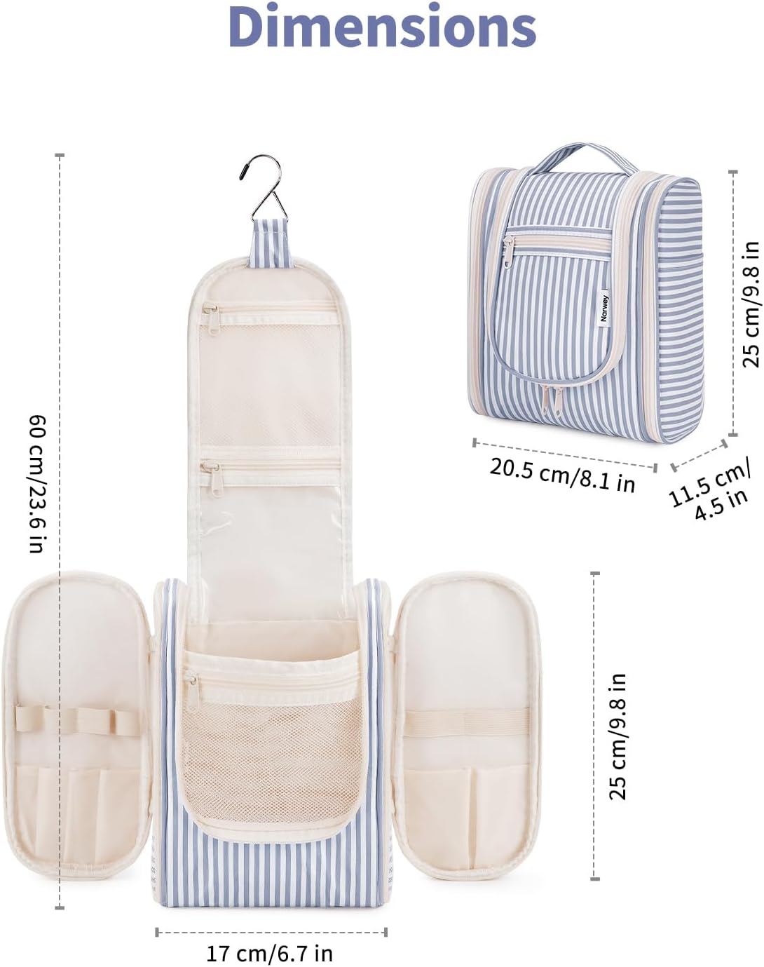 Hanging Toiletry Bag Women Travel Makeup Bag Organizer Toiletries Bag for Travel Size Essentials Accessories Cosmetics (Medium,Blue Flower)