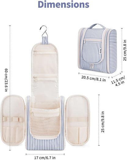 Hanging Toiletry Bag Women Travel Makeup Bag Organizer Toiletries Bag for Travel Size Essentials Accessories Cosmetics (Medium,Blue Flower)