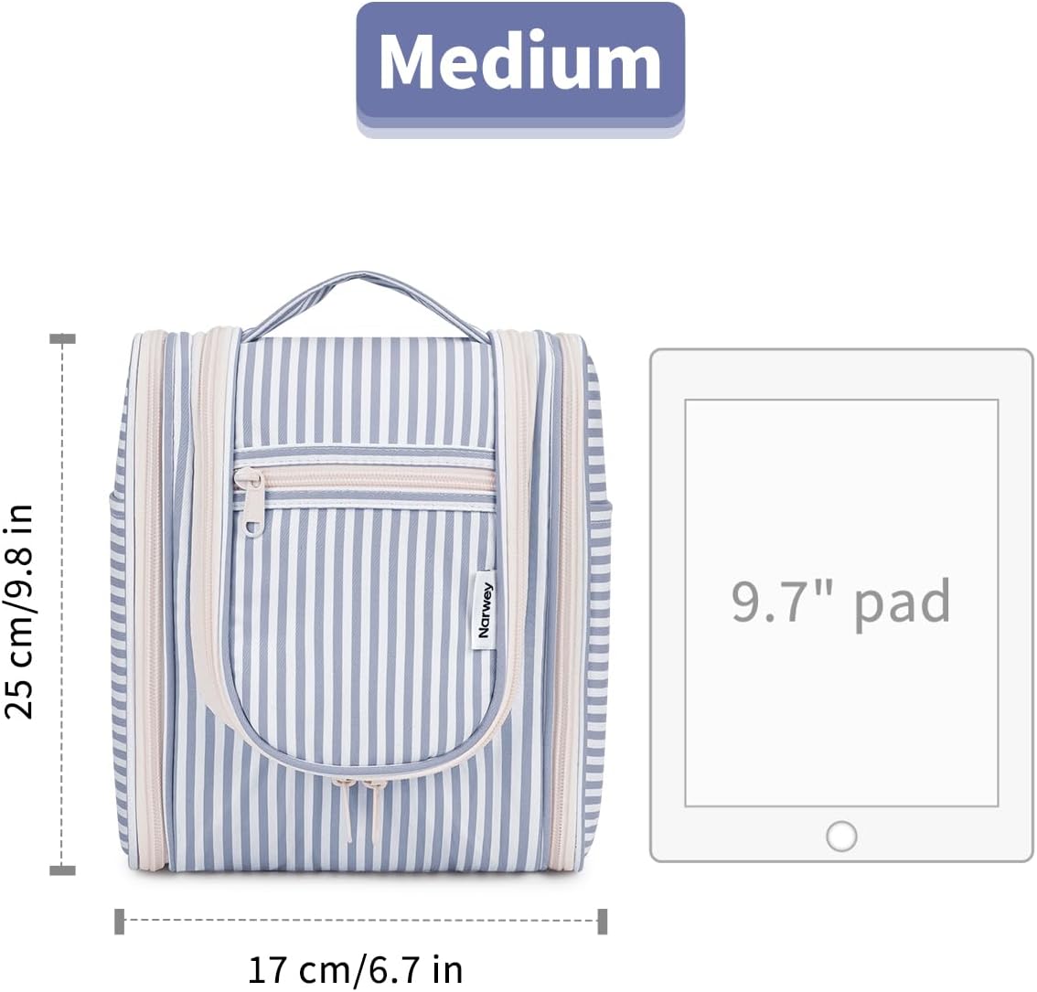Hanging Toiletry Bag Women Travel Makeup Bag Organizer Toiletries Bag for Travel Size Essentials Accessories Cosmetics (Medium,Blue Flower)