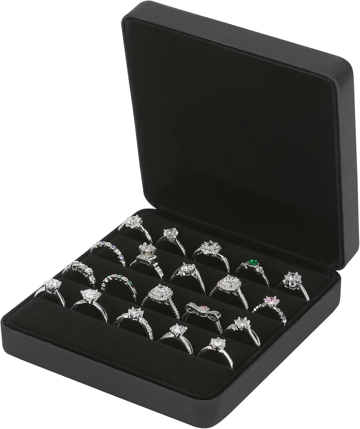 Ring Organizer Box, Travel Jewelry Holder Case for Women (Black) | PU Surface & Velvet Lining, Portable Jewelry Display Storage Boxs, for Multiple Rings Stud Earring