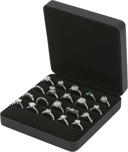 Ring Organizer Box, Travel Jewelry Holder Case for Women (Black) | PU Surface & Velvet Lining, Portable Jewelry Display Storage Boxs, for Multiple Rings Stud Earring