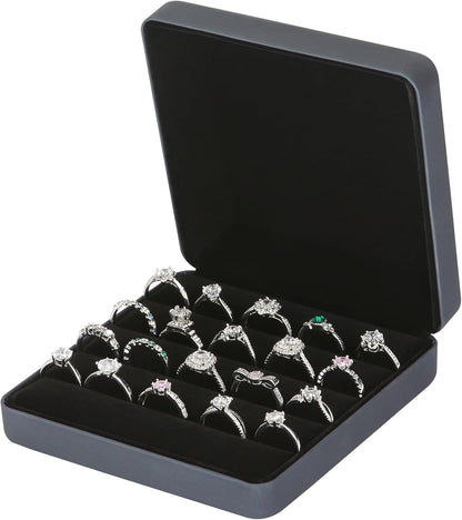Ring Organizer Box, Travel Jewelry Holder Case for Women (Black) | PU Surface & Velvet Lining, Portable Jewelry Display Storage Boxs, for Multiple Rings Stud Earring