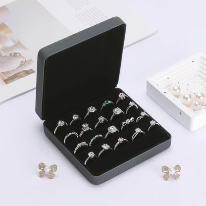 Ring Organizer Box, Travel Jewelry Holder Case for Women (Black) | PU Surface & Velvet Lining, Portable Jewelry Display Storage Boxs, for Multiple Rings Stud Earring