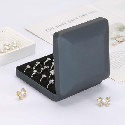 Ring Organizer Box, Travel Jewelry Holder Case for Women (Black) | PU Surface & Velvet Lining, Portable Jewelry Display Storage Boxs, for Multiple Rings Stud Earring