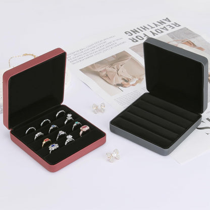 Ring Organizer Box, Travel Jewelry Holder Case for Women (Black) | PU Surface & Velvet Lining, Portable Jewelry Display Storage Boxs, for Multiple Rings Stud Earring