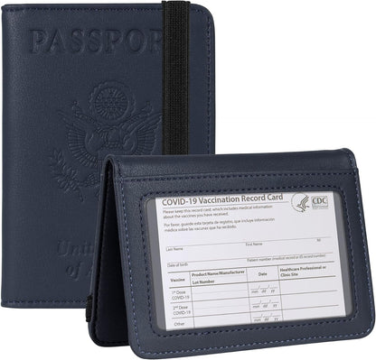Passport Wallet Passport Holder Cover Case Leather Travel Wallet Rfid Blocking for Men Women(Blue Navy)