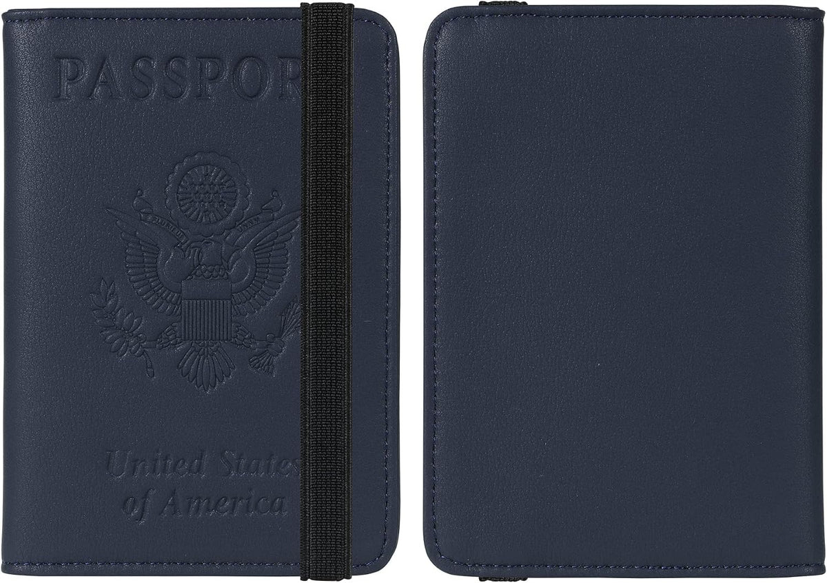 Passport Wallet Passport Holder Cover Case Leather Travel Wallet Rfid Blocking for Men Women(Blue Navy)