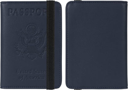 Passport Wallet Passport Holder Cover Case Leather Travel Wallet Rfid Blocking for Men Women(Blue Navy)