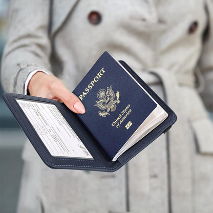 Passport Wallet Passport Holder Cover Case Leather Travel Wallet Rfid Blocking for Men Women(Blue Navy)
