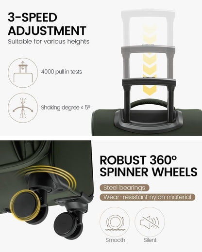 Carry On Luggage 22x14x9 Airline Approved, 22 Inch Softside Suitcases with Spinner Wheels, Lightweight Carry-on Suitcase with TSA Lock for Women Men, Large Luggage for Travel Business Trip