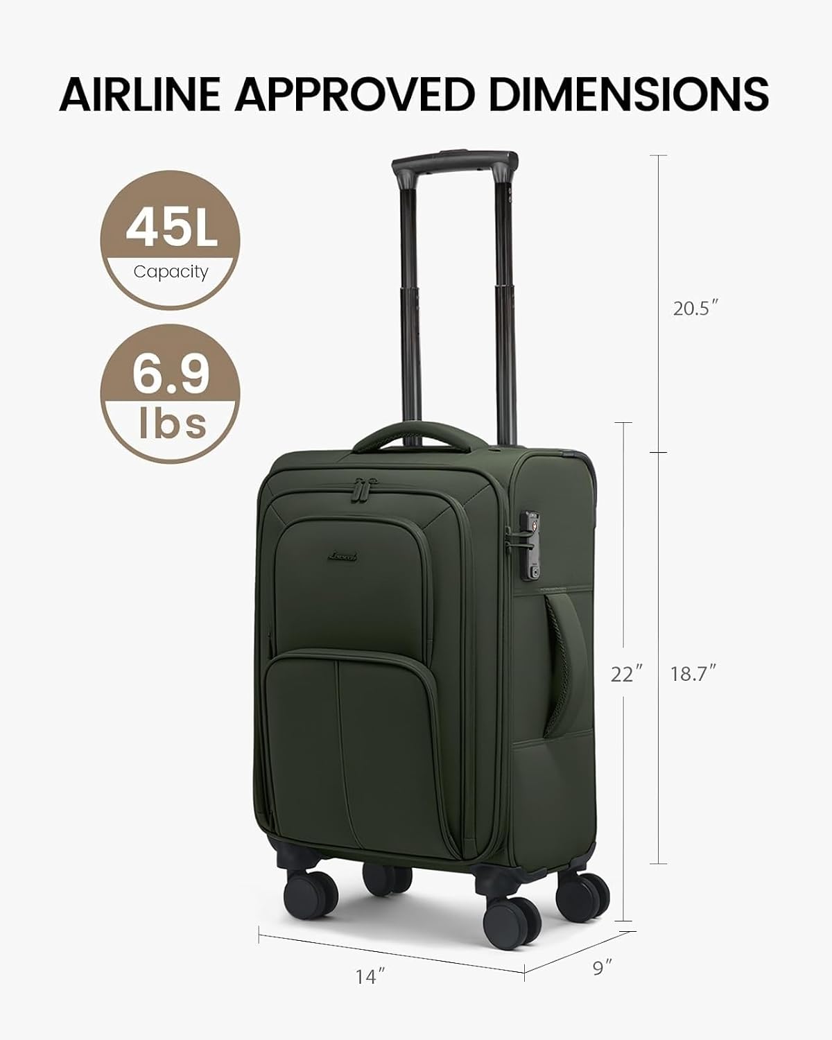 Carry On Luggage 22x14x9 Airline Approved, 22 Inch Softside Suitcases with Spinner Wheels, Lightweight Carry-on Suitcase with TSA Lock for Women Men, Large Luggage for Travel Business Trip