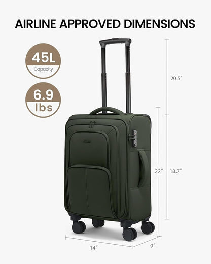 Carry On Luggage 22x14x9 Airline Approved, 22 Inch Softside Suitcases with Spinner Wheels, Lightweight Carry-on Suitcase with TSA Lock for Women Men, Large Luggage for Travel Business Trip