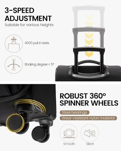 Carry On Luggage 22x14x9 Airline Approved, 22 Inch Softside Suitcases with Spinner Wheels, Lightweight Carry-on Suitcase with TSA Lock for Women Men, Large Luggage for Travel Business Trip