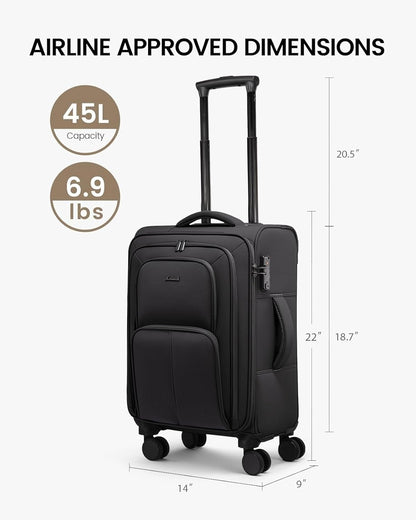 Carry On Luggage 22x14x9 Airline Approved, 22 Inch Softside Suitcases with Spinner Wheels, Lightweight Carry-on Suitcase with TSA Lock for Women Men, Large Luggage for Travel Business Trip