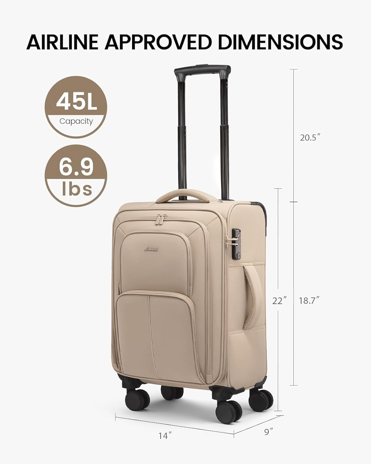 Carry On Luggage 22x14x9 Airline Approved, 22 Inch Softside Suitcases with Spinner Wheels, Lightweight Carry-on Suitcase with TSA Lock for Women Men, Large Luggage for Travel Business Trip