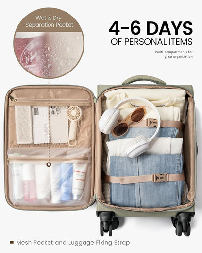 Carry On Luggage 22x14x9 Airline Approved, 22 Inch Softside Suitcases with Spinner Wheels, Lightweight Carry-on Suitcase with TSA Lock for Women Men, Large Luggage for Travel Business Trip