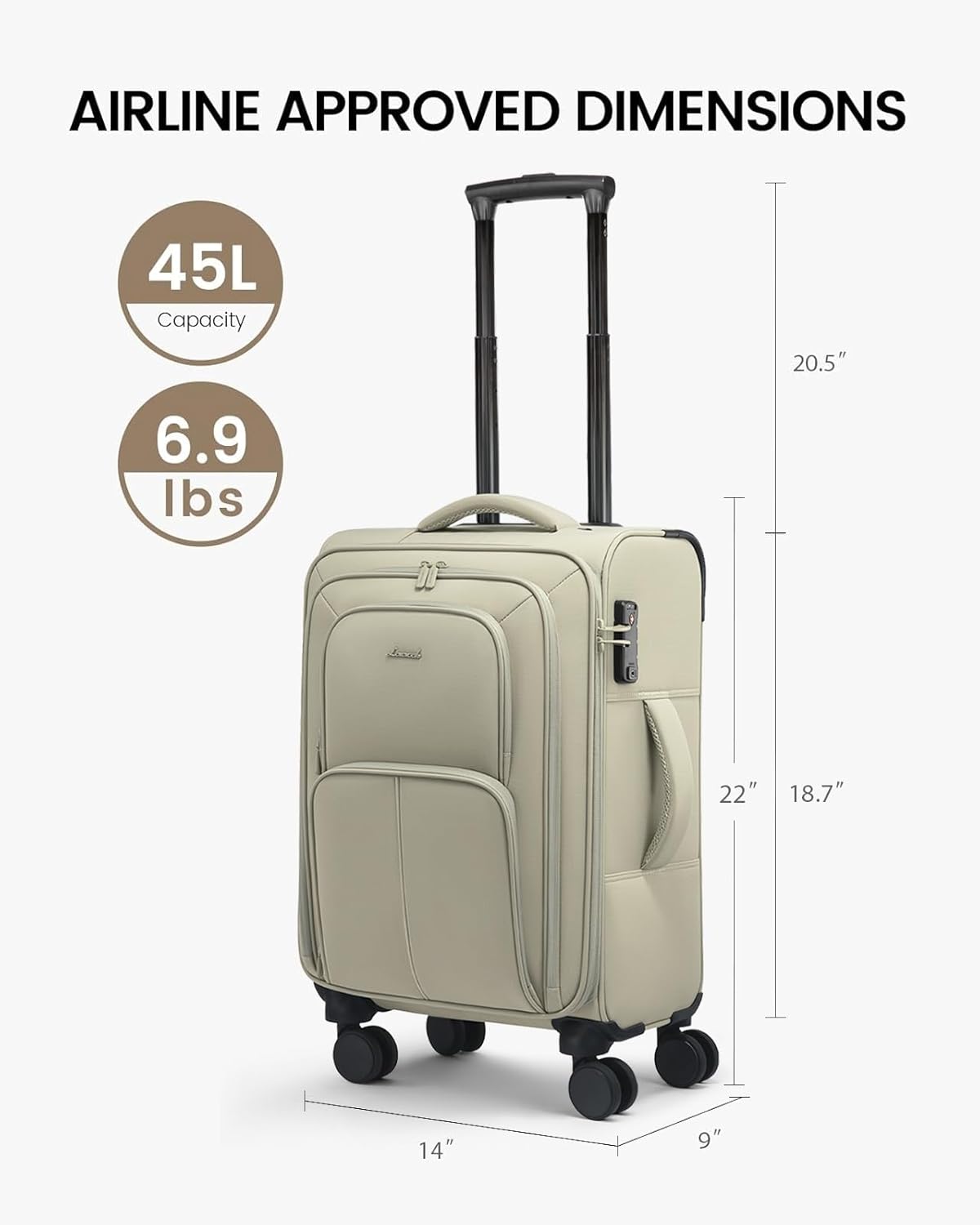 Carry On Luggage 22x14x9 Airline Approved, 22 Inch Softside Suitcases with Spinner Wheels, Lightweight Carry-on Suitcase with TSA Lock for Women Men, Large Luggage for Travel Business Trip