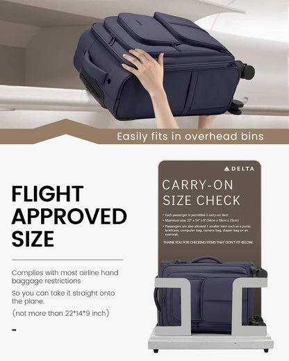 Carry On Luggage 22x14x9 Airline Approved, 22 Inch Softside Suitcases with Spinner Wheels, Lightweight Carry-on Suitcase with TSA Lock for Women Men, Large Luggage for Travel Business Trip