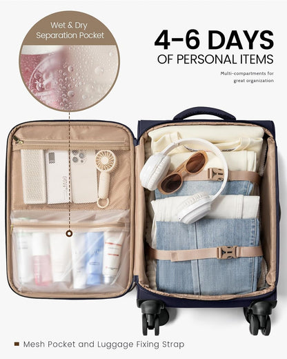 Carry On Luggage 22x14x9 Airline Approved, 22 Inch Softside Suitcases with Spinner Wheels, Lightweight Carry-on Suitcase with TSA Lock for Women Men, Large Luggage for Travel Business Trip