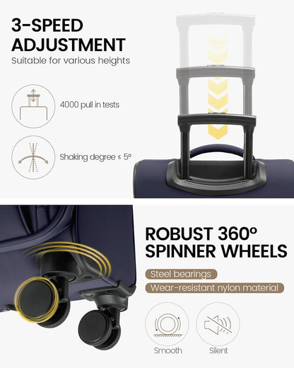 Carry On Luggage 22x14x9 Airline Approved, 22 Inch Softside Suitcases with Spinner Wheels, Lightweight Carry-on Suitcase with TSA Lock for Women Men, Large Luggage for Travel Business Trip