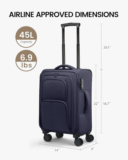 Carry On Luggage 22x14x9 Airline Approved, 22 Inch Softside Suitcases with Spinner Wheels, Lightweight Carry-on Suitcase with TSA Lock for Women Men, Large Luggage for Travel Business Trip
