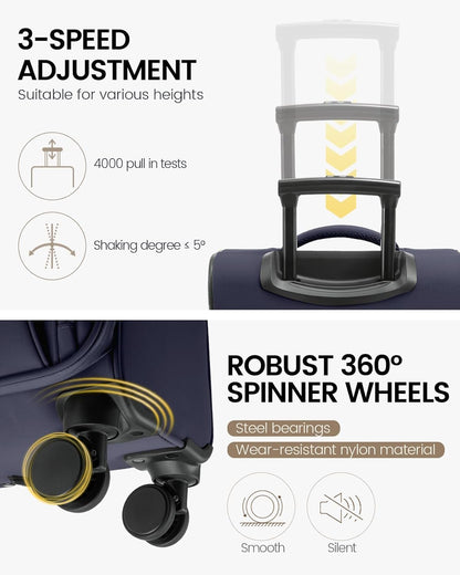Carry On Luggage 22x14x9 Airline Approved, 22 Inch Softside Suitcases with Spinner Wheels, Lightweight Carry-on Suitcase with TSA Lock for Women Men, Large Luggage for Travel Business Trip