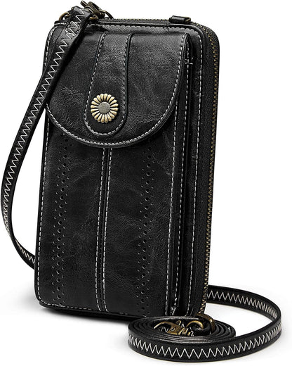Women RFID Blocking Crossbody Cell Phone Purse PU Leather Wallet | Card Slots, Anti-theft, Multi Pockets, Detachable Adjustable Strap, Small, Travel Eveyday Shopping Outing