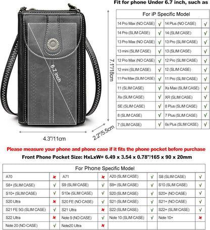Women RFID Blocking Crossbody Cell Phone Purse PU Leather Wallet | Card Slots, Anti-theft, Multi Pockets, Detachable Adjustable Strap, Small, Travel Eveyday Shopping Outing