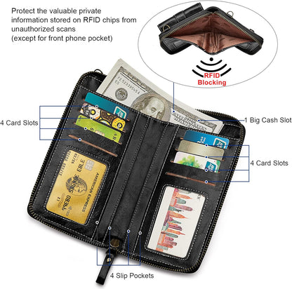 Women RFID Blocking Crossbody Cell Phone Purse PU Leather Wallet | Card Slots, Anti-theft, Multi Pockets, Detachable Adjustable Strap, Small, Travel Eveyday Shopping Outing
