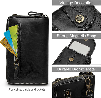 Women RFID Blocking Crossbody Cell Phone Purse PU Leather Wallet | Card Slots, Anti-theft, Multi Pockets, Detachable Adjustable Strap, Small, Travel Eveyday Shopping Outing