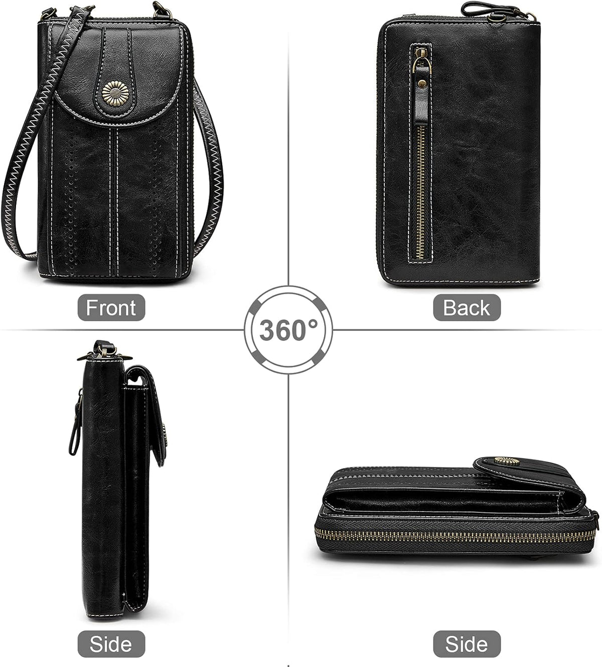 Women RFID Blocking Crossbody Cell Phone Purse PU Leather Wallet | Card Slots, Anti-theft, Multi Pockets, Detachable Adjustable Strap, Small, Travel Eveyday Shopping Outing