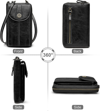 Women RFID Blocking Crossbody Cell Phone Purse PU Leather Wallet | Card Slots, Anti-theft, Multi Pockets, Detachable Adjustable Strap, Small, Travel Eveyday Shopping Outing