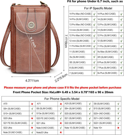 Women RFID Blocking Crossbody Cell Phone Purse PU Leather Wallet | Card Slots, Anti-theft, Multi Pockets, Detachable Adjustable Strap, Small, Travel Eveyday Shopping Outing