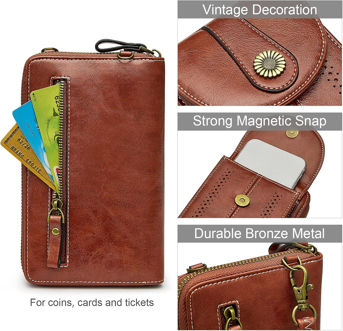 Women RFID Blocking Crossbody Cell Phone Purse PU Leather Wallet | Card Slots, Anti-theft, Multi Pockets, Detachable Adjustable Strap, Small, Travel Eveyday Shopping Outing