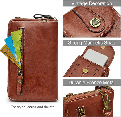 Women RFID Blocking Crossbody Cell Phone Purse PU Leather Wallet | Card Slots, Anti-theft, Multi Pockets, Detachable Adjustable Strap, Small, Travel Eveyday Shopping Outing