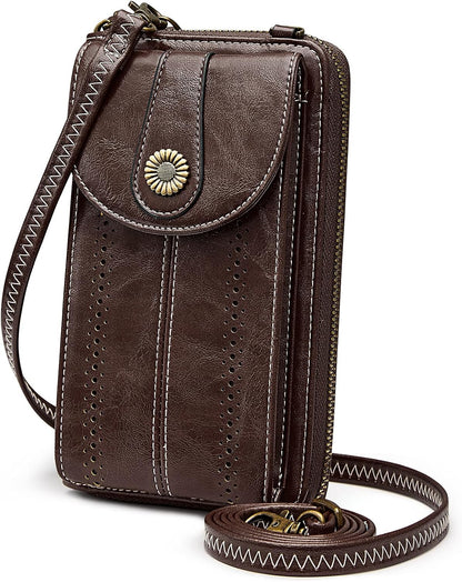 Women RFID Blocking Crossbody Cell Phone Purse PU Leather Wallet | Card Slots, Anti-theft, Multi Pockets, Detachable Adjustable Strap, Small, Travel Eveyday Shopping Outing