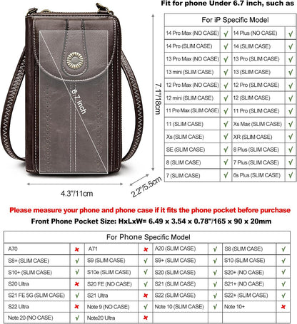 Women RFID Blocking Crossbody Cell Phone Purse PU Leather Wallet | Card Slots, Anti-theft, Multi Pockets, Detachable Adjustable Strap, Small, Travel Eveyday Shopping Outing