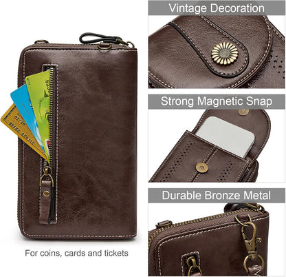 Women RFID Blocking Crossbody Cell Phone Purse PU Leather Wallet | Card Slots, Anti-theft, Multi Pockets, Detachable Adjustable Strap, Small, Travel Eveyday Shopping Outing