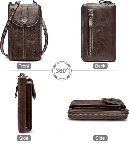 Women RFID Blocking Crossbody Cell Phone Purse PU Leather Wallet | Card Slots, Anti-theft, Multi Pockets, Detachable Adjustable Strap, Small, Travel Eveyday Shopping Outing