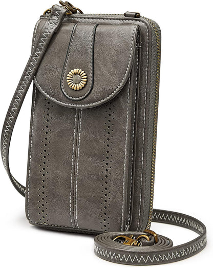 Women RFID Blocking Crossbody Cell Phone Purse PU Leather Wallet | Card Slots, Anti-theft, Multi Pockets, Detachable Adjustable Strap, Small, Travel Eveyday Shopping Outing