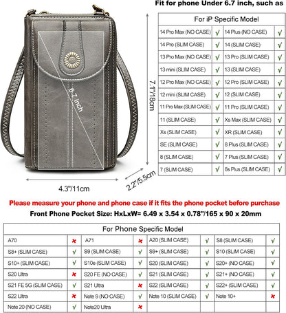 Women RFID Blocking Crossbody Cell Phone Purse PU Leather Wallet | Card Slots, Anti-theft, Multi Pockets, Detachable Adjustable Strap, Small, Travel Eveyday Shopping Outing