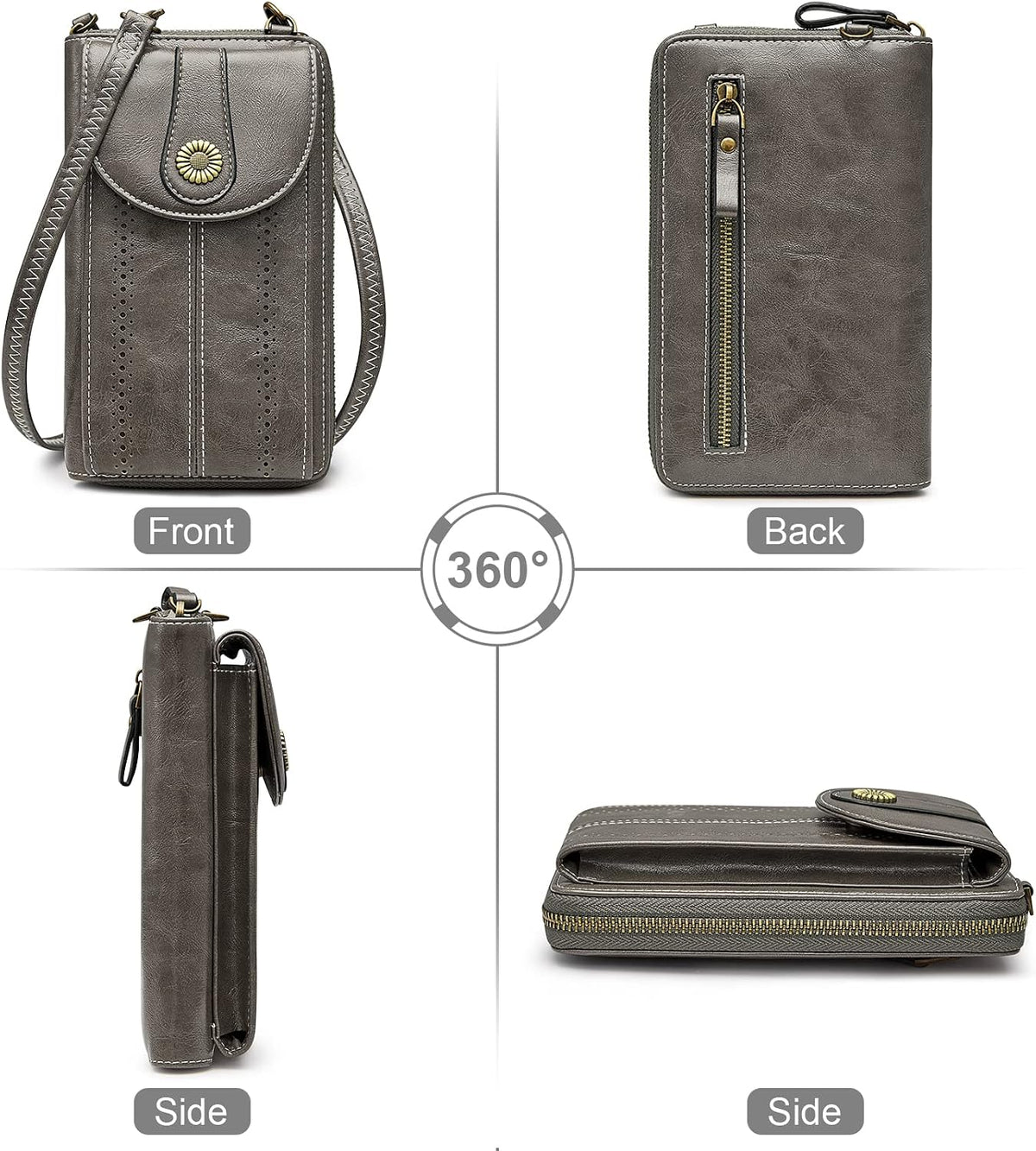 Women RFID Blocking Crossbody Cell Phone Purse PU Leather Wallet | Card Slots, Anti-theft, Multi Pockets, Detachable Adjustable Strap, Small, Travel Eveyday Shopping Outing