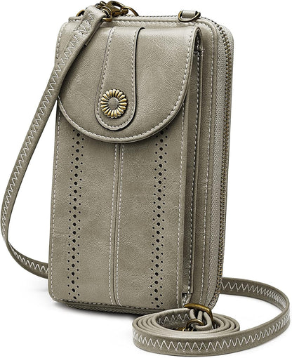 Women RFID Blocking Crossbody Cell Phone Purse PU Leather Wallet | Card Slots, Anti-theft, Multi Pockets, Detachable Adjustable Strap, Small, Travel Eveyday Shopping Outing