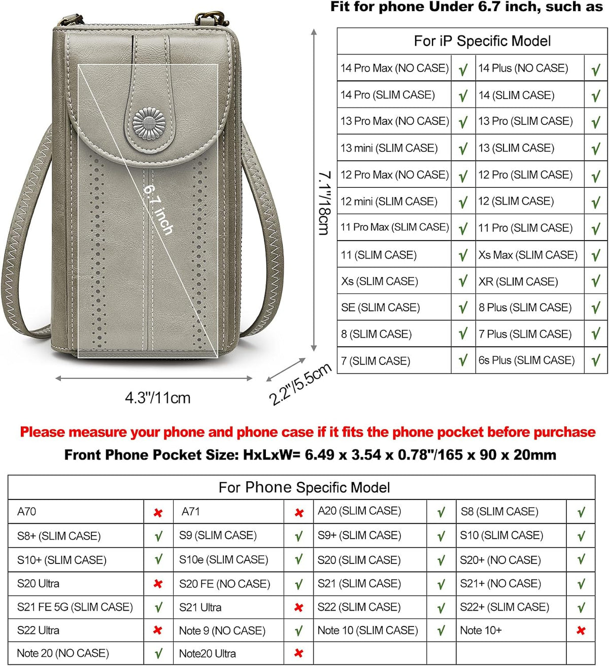 Women RFID Blocking Crossbody Cell Phone Purse PU Leather Wallet | Card Slots, Anti-theft, Multi Pockets, Detachable Adjustable Strap, Small, Travel Eveyday Shopping Outing