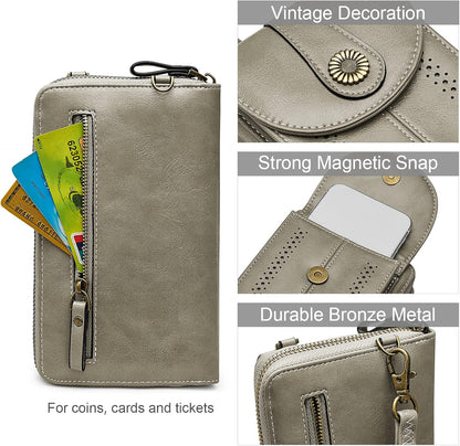 Women RFID Blocking Crossbody Cell Phone Purse PU Leather Wallet | Card Slots, Anti-theft, Multi Pockets, Detachable Adjustable Strap, Small, Travel Eveyday Shopping Outing