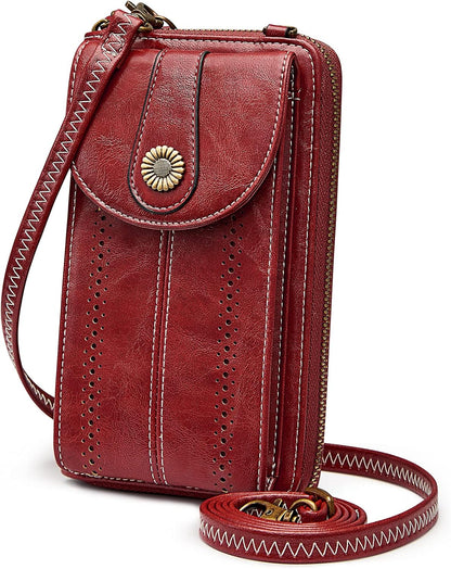 Women RFID Blocking Crossbody Cell Phone Purse PU Leather Wallet | Card Slots, Anti-theft, Multi Pockets, Detachable Adjustable Strap, Small, Travel Eveyday Shopping Outing