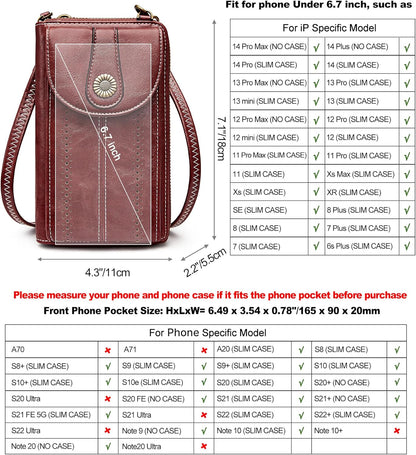 Women RFID Blocking Crossbody Cell Phone Purse PU Leather Wallet | Card Slots, Anti-theft, Multi Pockets, Detachable Adjustable Strap, Small, Travel Eveyday Shopping Outing