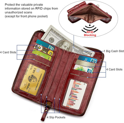 Women RFID Blocking Crossbody Cell Phone Purse PU Leather Wallet | Card Slots, Anti-theft, Multi Pockets, Detachable Adjustable Strap, Small, Travel Eveyday Shopping Outing